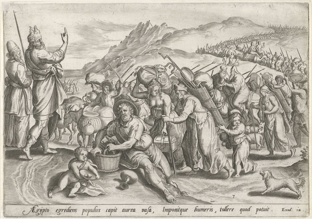 Exodus Egyptistä Mooseksen historia ennen Exodusta (sarjan nimi) Historia plagarum in Aegijpto (sarjan nimi) tekijältä Johann Sadeler (I)