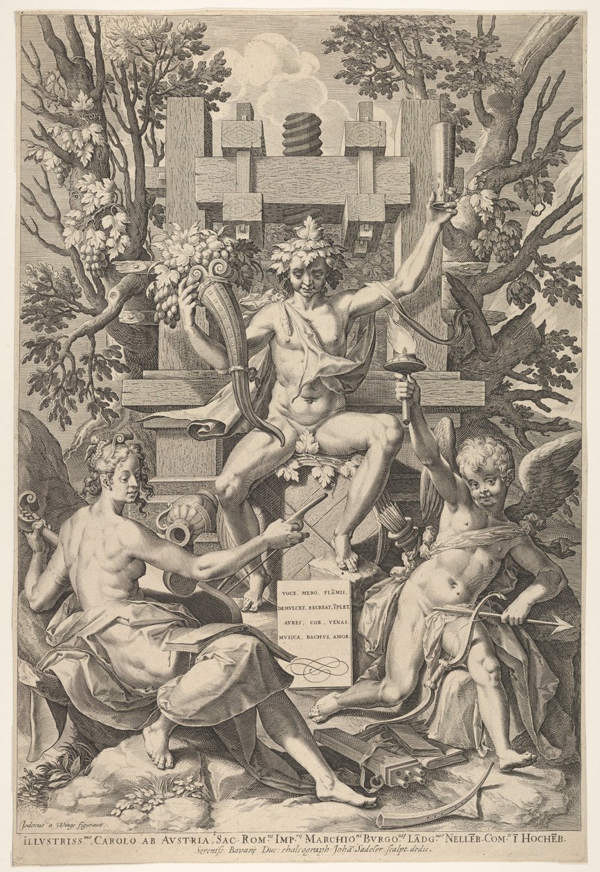 Bacchus, Musiikki, Amor, 1575-1600. tekijältä Johann Sadeler I