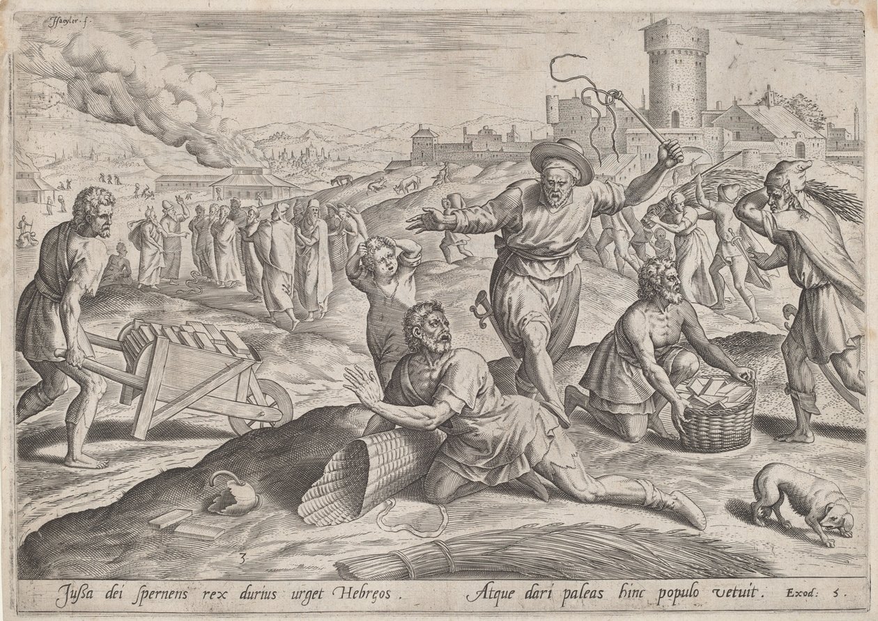 Israelilaisia lyövän faraon tehtävänjohtaja, n. 1585. tekijältä Johann Sadeler I