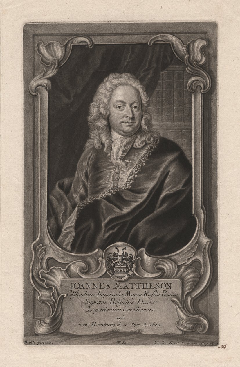 Johann Mattheson, kaivertaja Johann Jakob Haid (1704-67), n. 1744 (mezzotint). tekijältä Johann Salomon Wahl