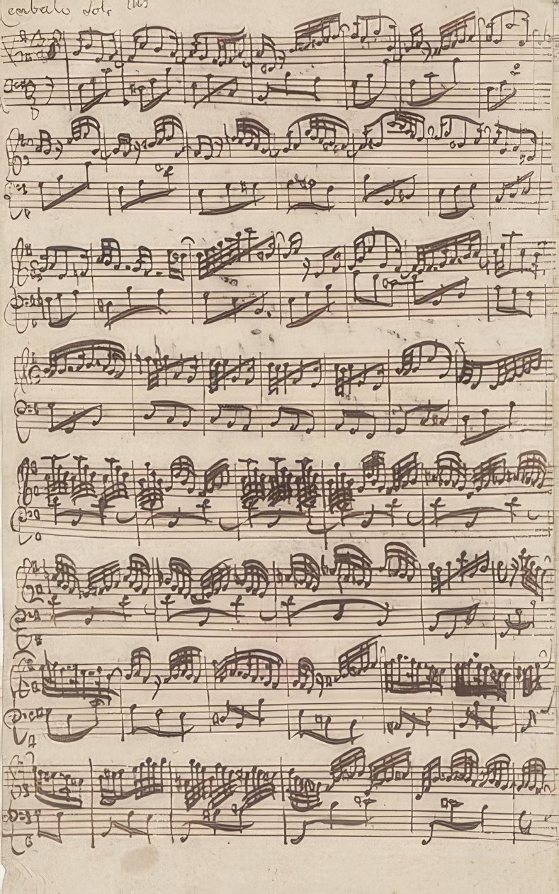 Allegro (cembalosoolo) Sonaatin nro 6 ensimmäisestä versiosta G-duuri viululle ja cembalo obbligatolle. 1725 tekijältä Johann Sebastian Bach