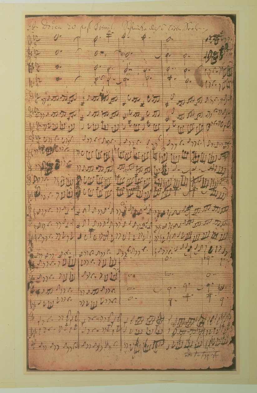 Autografinen käsikirjoitus, J.S. Bachin kantaatti BWV 180 "Schmucke dich o liebe Seele" (muste paperille). tekijältä Johann Sebastian Bach