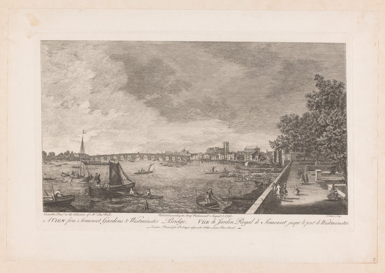 Näkymä Somerset Gardensiin Westminster Bridgellä Lontoossa tekijältä Johann Sebastian Muller