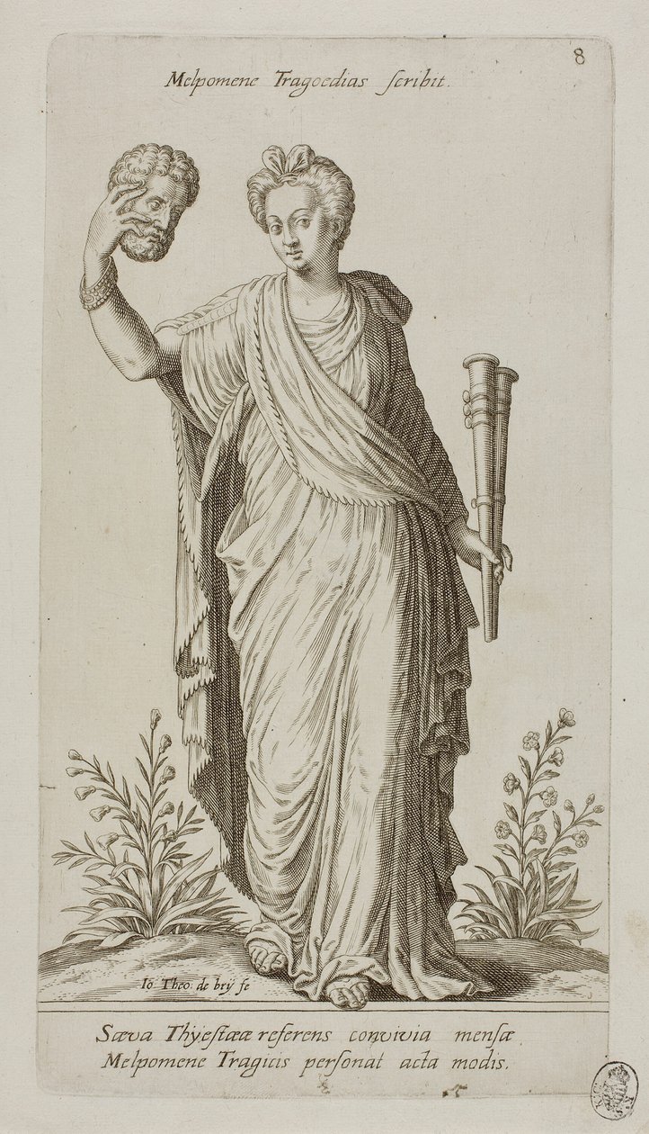 Melpomene, Muse of Tragedy, levy 8 Parnassus Bicepsistä tekijältä Johann Theodor de Bry