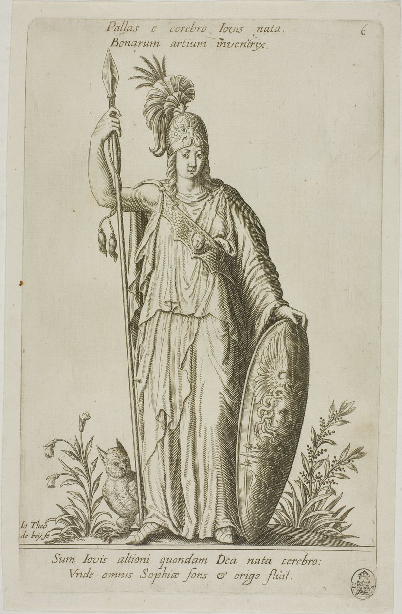 Pallas Athena, kilpi 6, Parnassus Biceps -laatta. tekijältä Johann Theodor de Bry