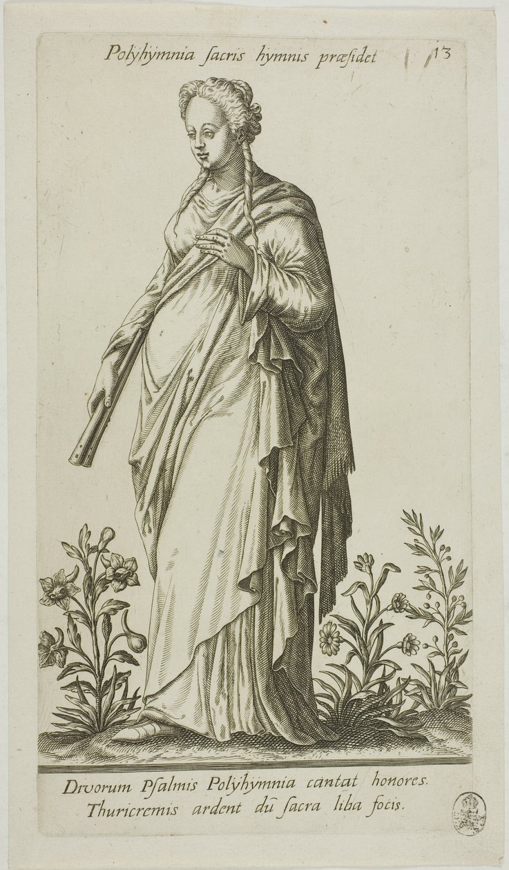 Polyhymnia, musa dels himnes, placa 13 de Parnassus Bicepsfinnish tekijältä Johann Theodor de Bry