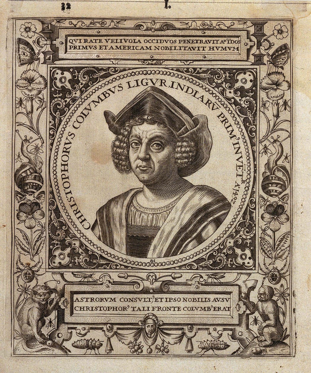 Kristoffer Kolumbuksen muotokuva tekijältä Johann Theodor de Bry