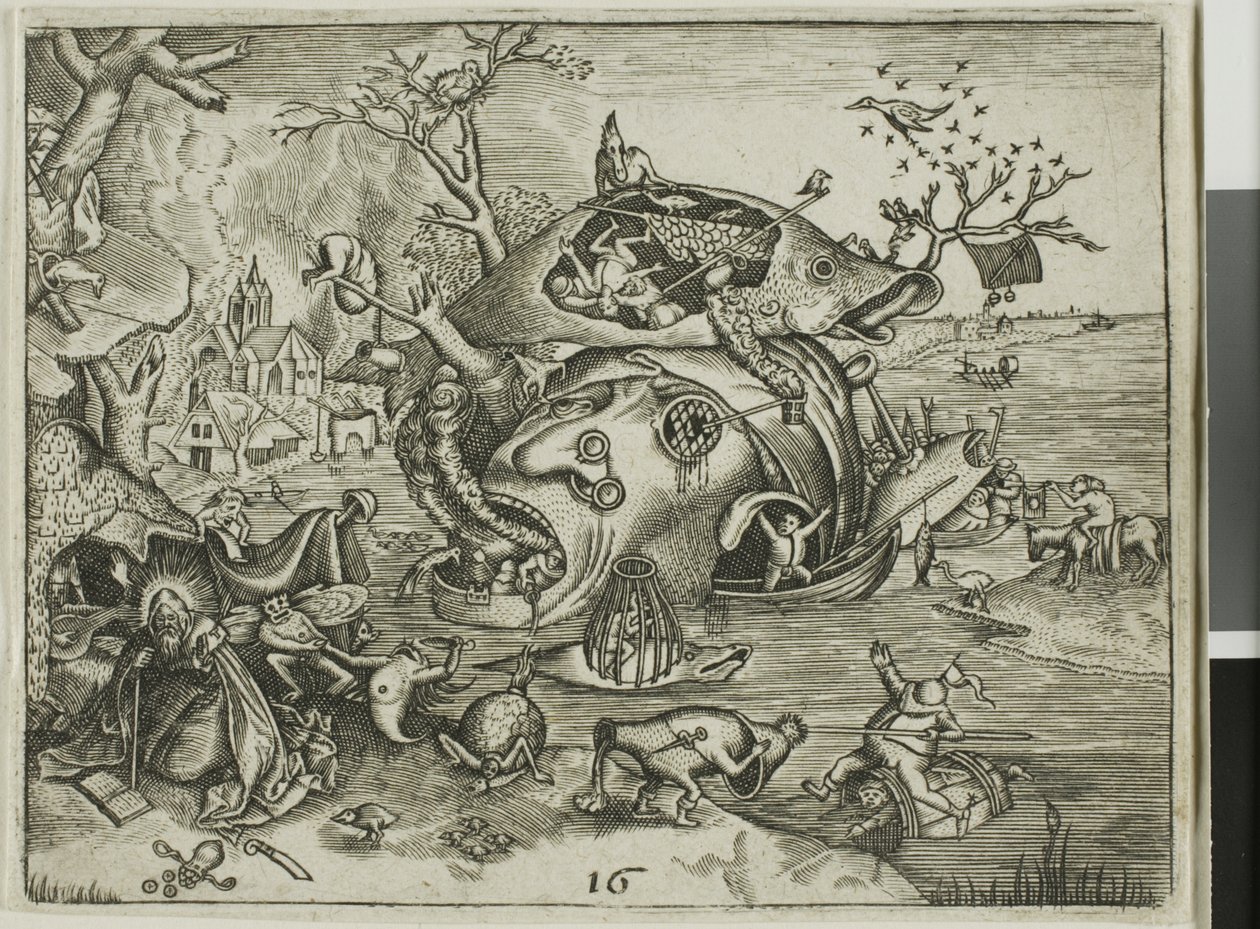 Pyhän Antoniuksen kiusaus, levy 16 Emblemata Seculariasta tekijältä Johann Theodor de Bry