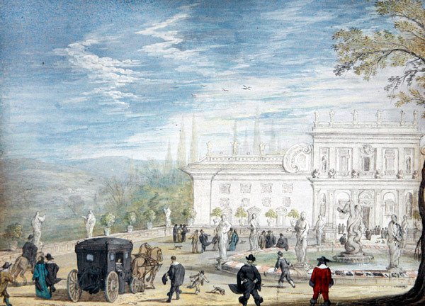 Näkymä Villa Ludovisista (guassi paperilla) tekijältä Johann Wilhelm Baur