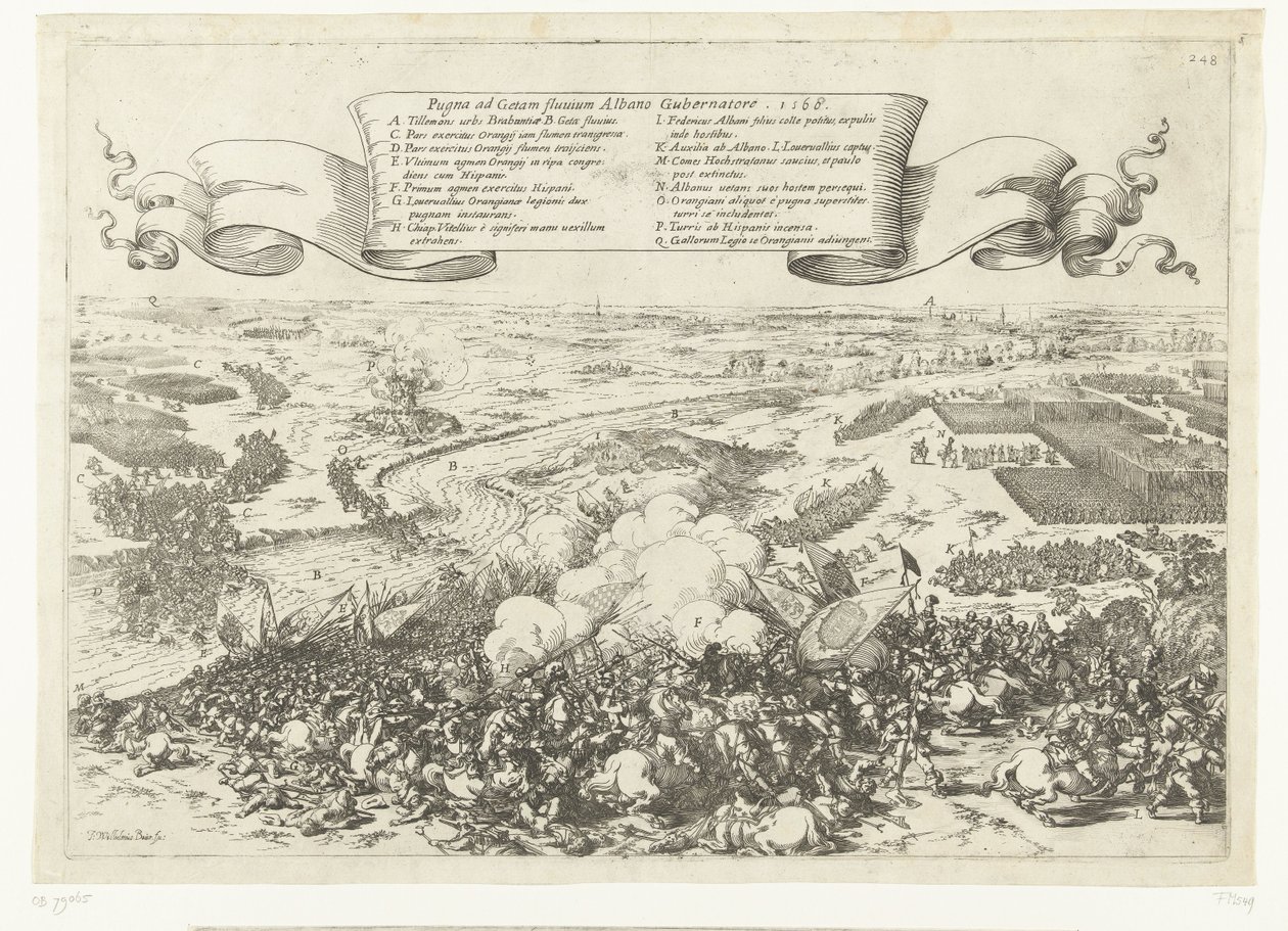 Veldslag aan de rivier de Gete, 1568 Geta-joen taistelu albankuvernöörin kanssa. 1568 (otsikko esineessä) tekijältä Johann Wilhelm Baur
