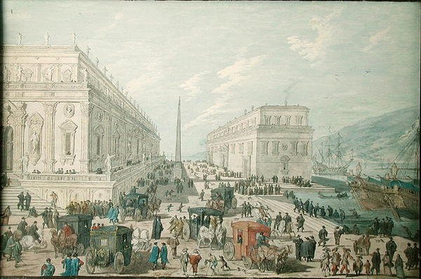 Näkymä Messinan satamasta tekijältä Johann Wilhelm Baur