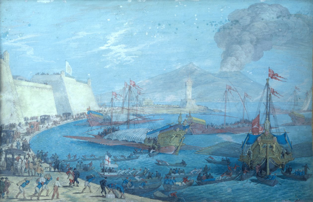 Näkymä Napolin satamaan tekijältä Johann Wilhelm Baur
