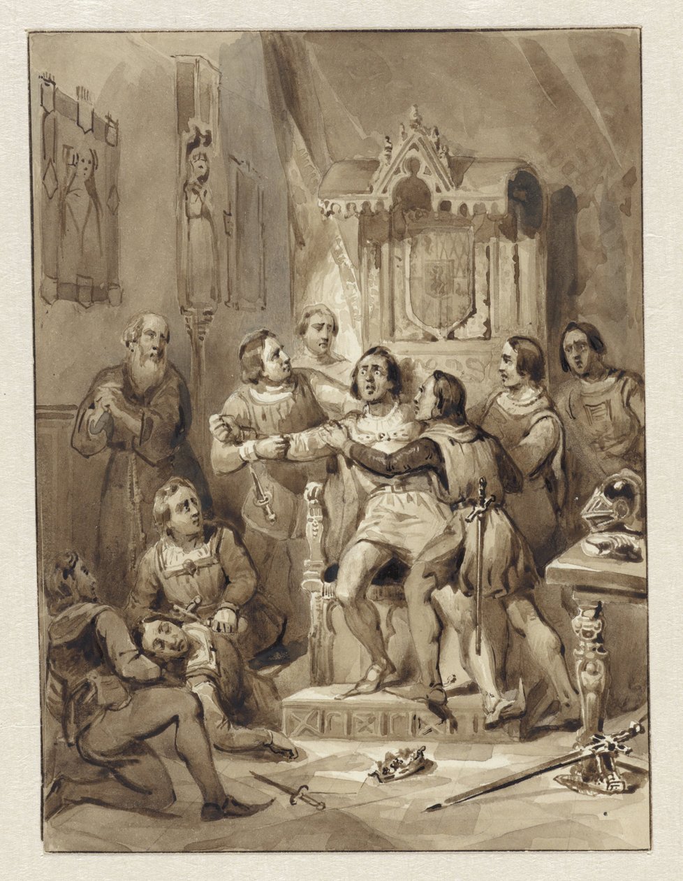 Kreivi William V tulee hulluksi ja murhaa Gerrit van Wateringenin, 1357 tekijältä Johann Wilhelm Kaiser (I)