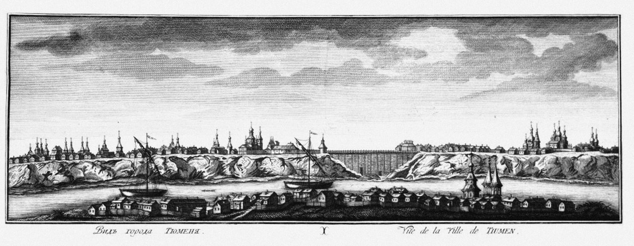 Näkymä Tjumeniin, noin 1735 tekijältä Johann Wilhelm Lürsenius