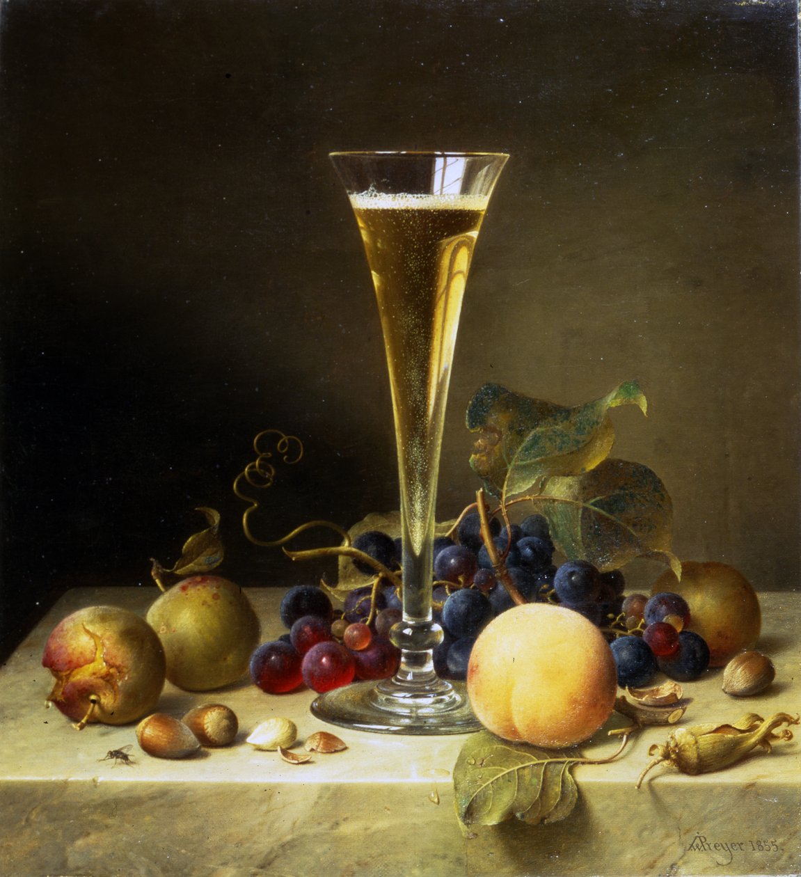 Asetelma samppanjalasillisen kanssa, 1855 tekijältä Johann Wilhelm Preyer