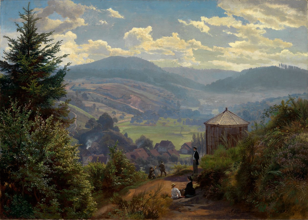 Oberbeuernin laakso Cäcilienbergiltä nähtynä, aamupäivä tekijältä Johann Wilhelm Schirmer