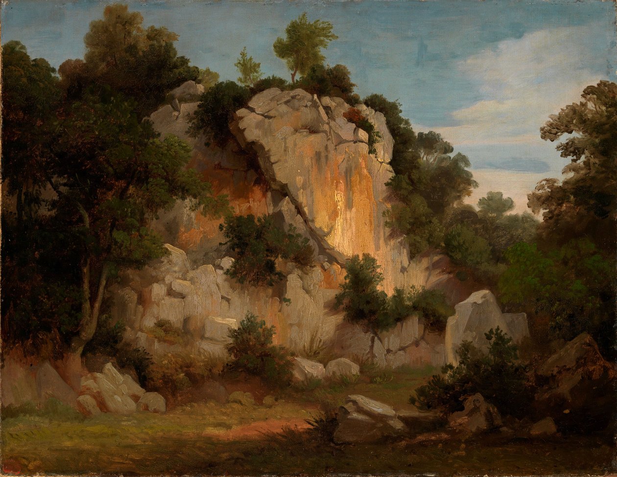 Kallioseinämä, puita ja pensaikkoa tekijältä Johann Wilhelm Schirmer