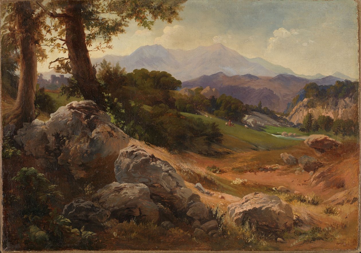 Vuoristomaisema ja vuohia tekijältä Johann Wilhelm Schirmer