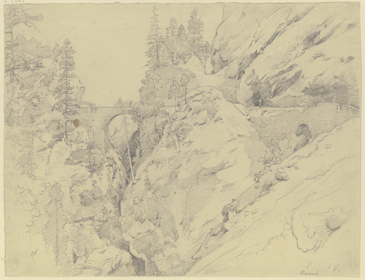 Via Mala, ylhäällä kivisilta tekijältä Johann Wilhelm Schirmer