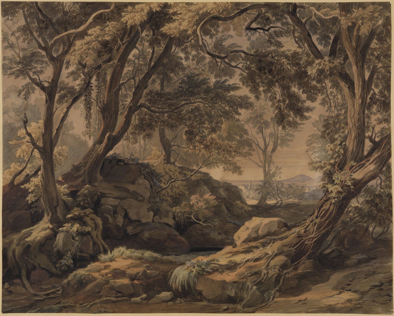 Metsämaisema ja näkymä Olevanoon sekä Monte Cavolle tekijältä Johann Wilhelm Schirmer