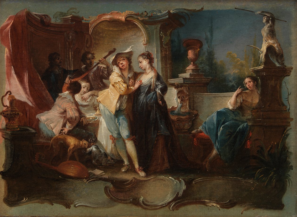 Tuhlaajapoika asuu porttojen kanssa, n. 1750 (Öljy kankaalle) tekijältä Johann Wolfgang Baumgartner