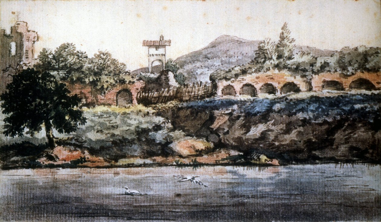 Roma - näkymä Tiberille, Goethen akvarelli. sd. 1800-luvulla. tekijältä Johann Wolfgang von Goethe
