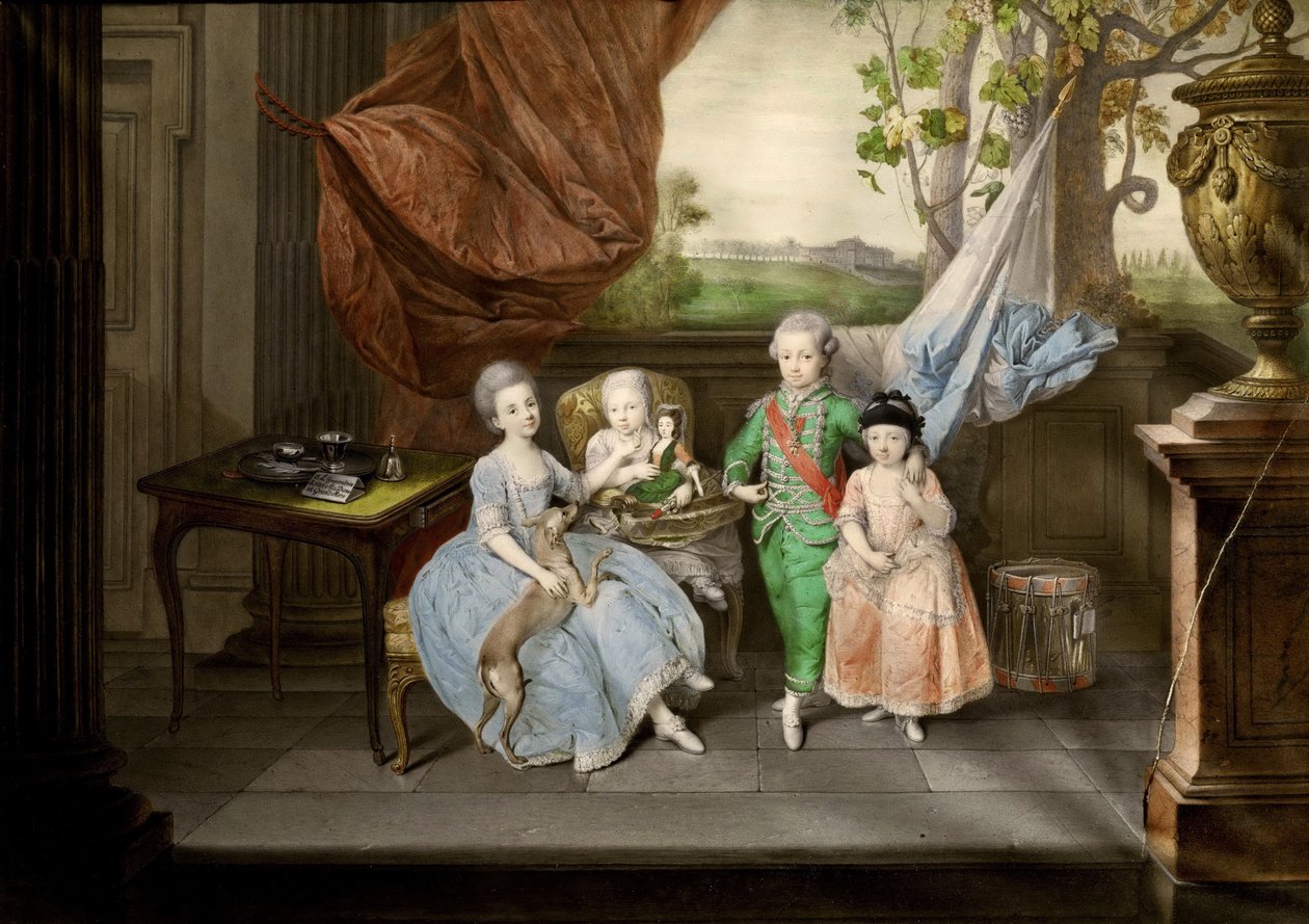 Ferdinandin Parman Louis, Carolina, Maria Antonia ja Carlotta lapset, 1778 tekijältä Johann Zoffani