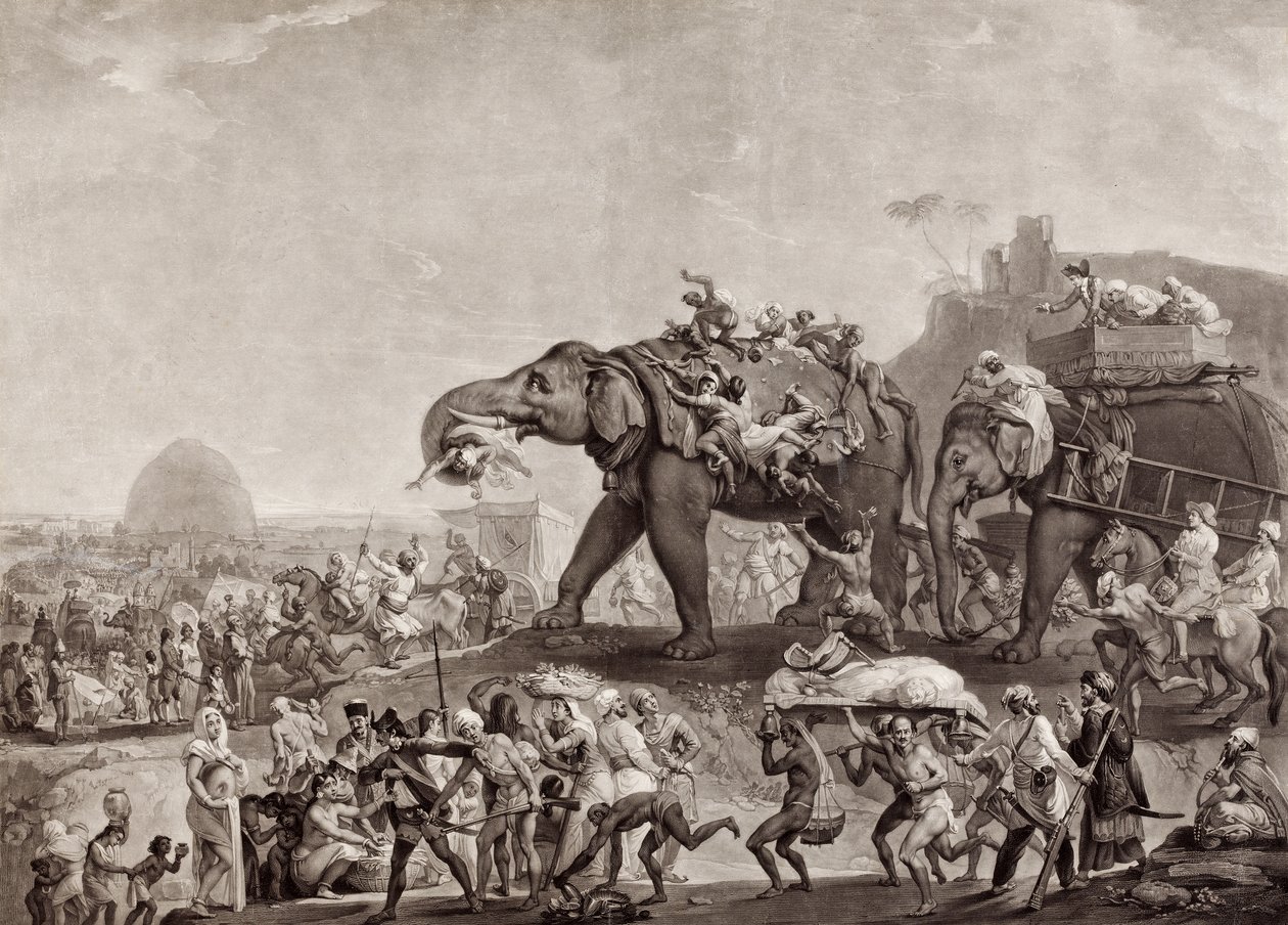 Hyderbeckin suurlähetystö Kalkuttaan, Ouden visiiriltä, Patnan varrella, vuonna 1788, tapaa lordi Cornwallisia, pub.c.1800 (mezzotint) tekijältä Johan Joseph Zoffany
