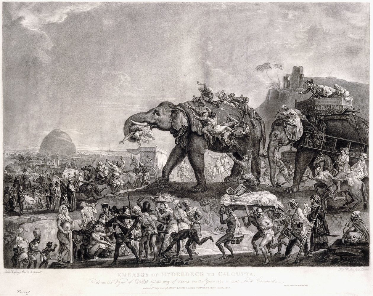 Hyderbeckin suurlähetystö Kalkuttaan, Ouden visiiriltä, Patnan kautta, vuonna 1788, tapaamaan lordi Cornwallisia, n. 1800 tekijältä Johan Joseph Zoffany