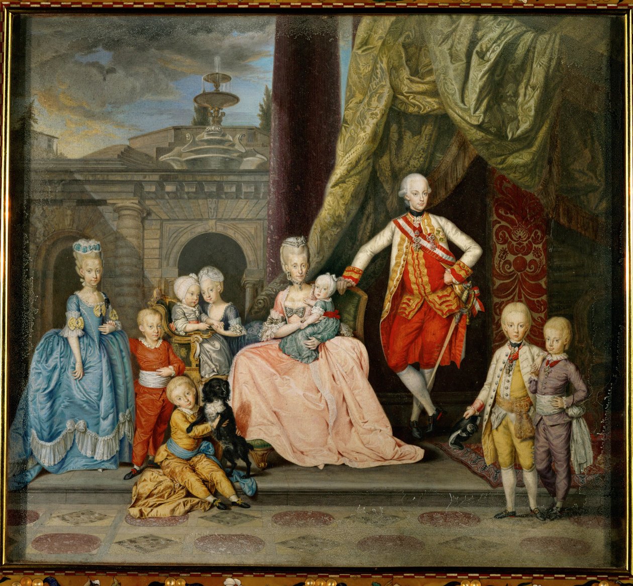 Piero Leopoldo, Toscanan suurherttua, myöhempi keisari Leopold II, hänen vaimonsa Maria Ludovica Espanjasta ja kahdeksan heidän kuudestatoista lapsestaan ... tekijältä Johann Zoffany