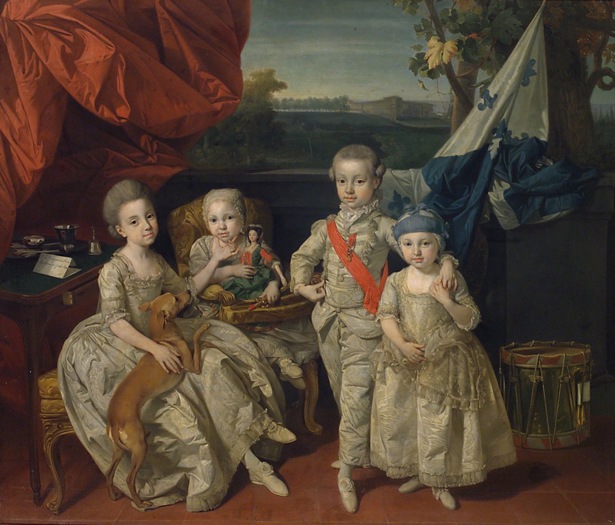 Parman prinssi Ludwig (1773-1803) kolmen vanhimman sisaruksensa Karolinen (1770-1804), Marie Antonien (1774-1841) ja Charlotten (1777-1813) kanssa tekijältä Johann Zoffany