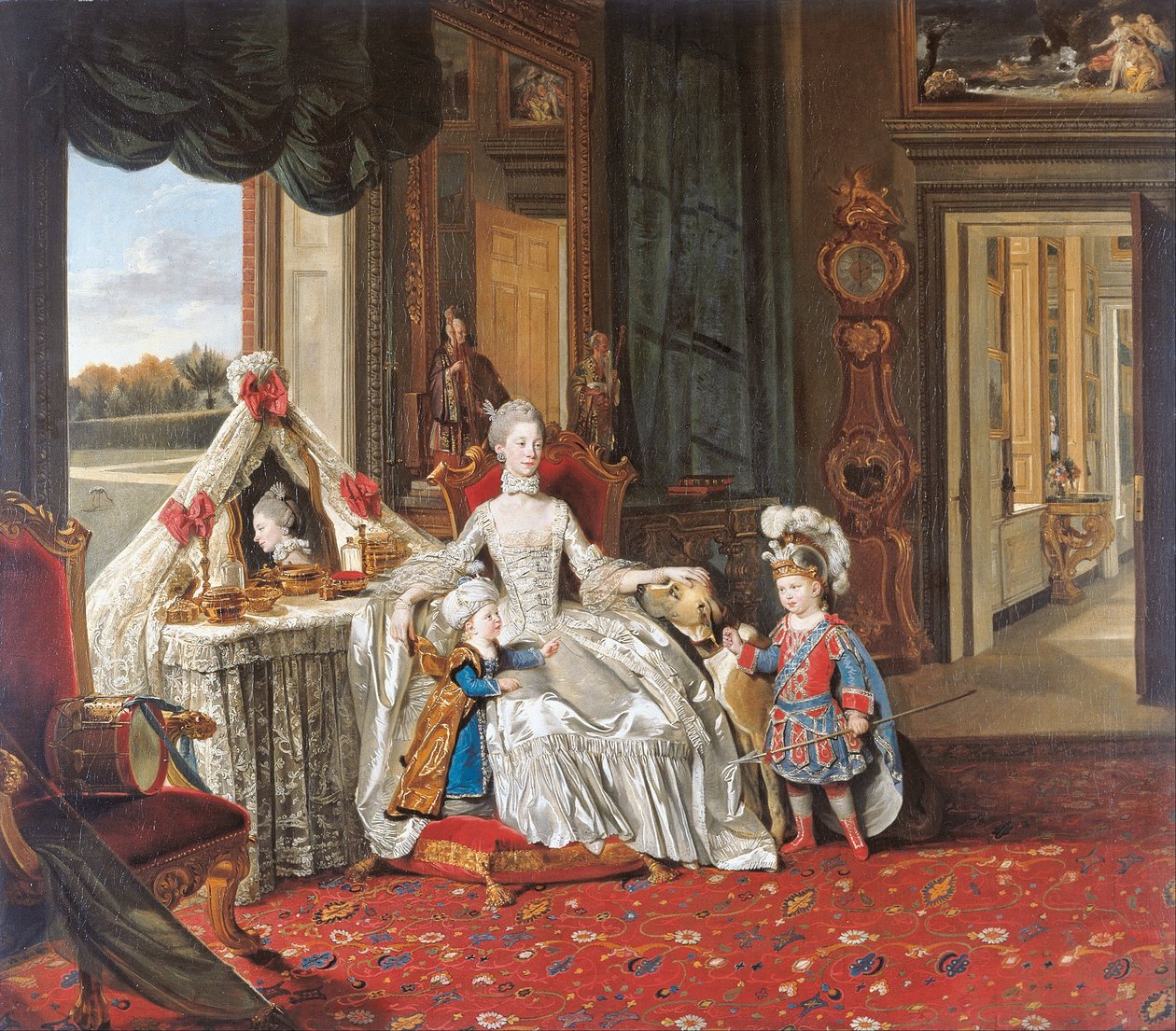 Kuningatar Charlotte (1744-1818) ja hänen kaksi vanhinta poikaansa. tekijältä Johann Zoffany
