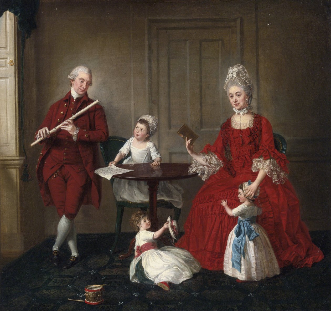Rokokoo: Muotokuva herra ja rouva James Blew ja heidän kolme lastaan tyylikkäässä sisustuksessa par Johann Zoffany (Zauffelij) (1733-1810). 1660-1670, Öljy kankaalle, 75x80,3. Yksityinen kokoelma tekijältä Johann Zoffany