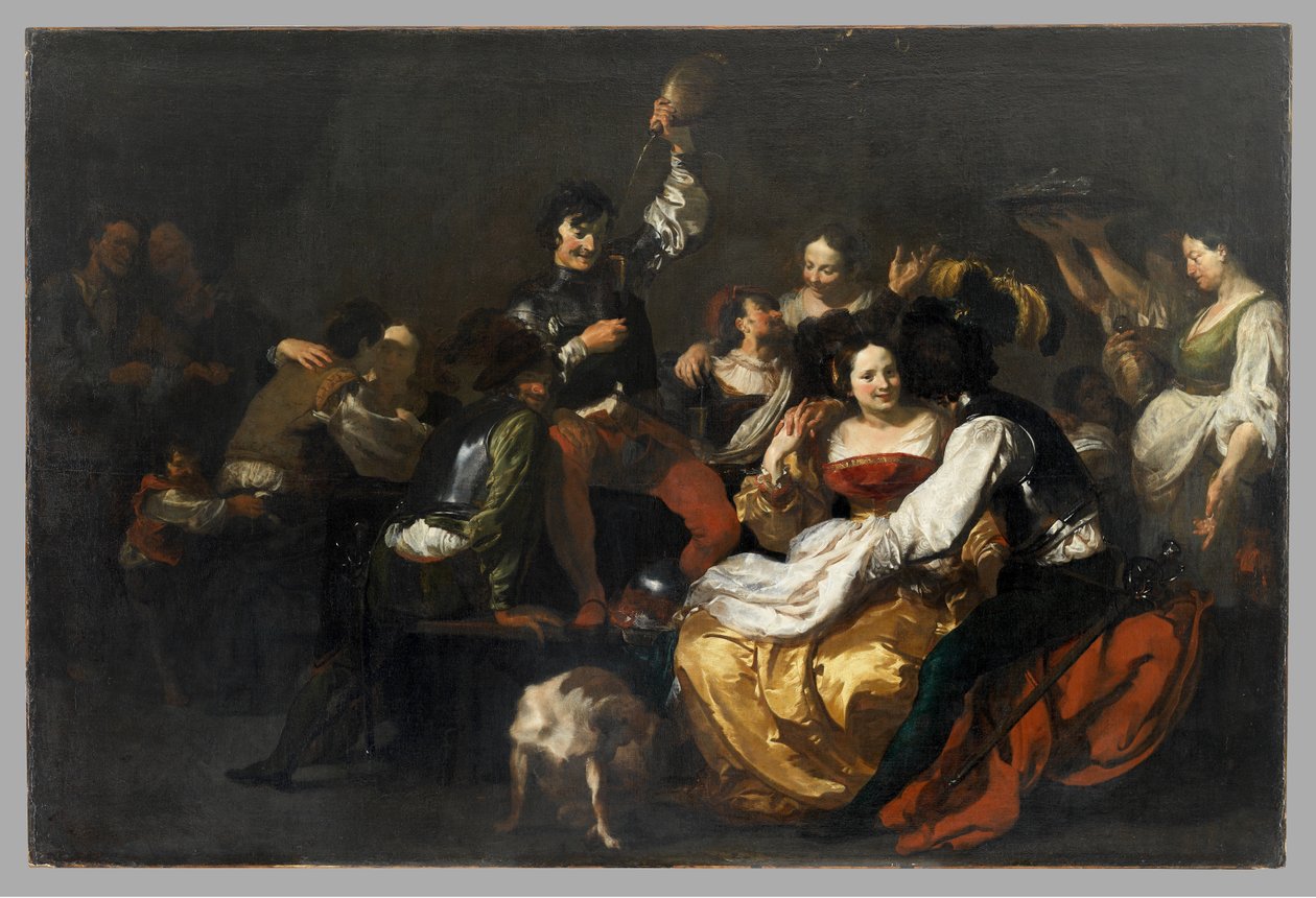 Iloa sotilaiden ja prostituoitujen kanssa vuoden 1625 jälkeen tekijältä Johann after Liss or Lis or von Lys