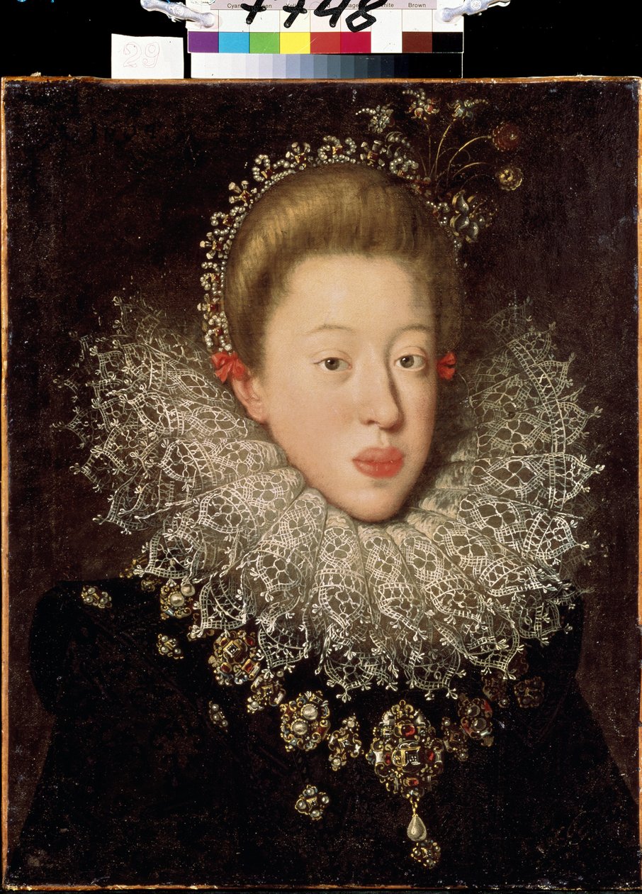 ""Itävallan Annen (1585-1618) muotokuva (Habsburgin Anna tai Tirolista), Pyhän Imperiumin keisarinna"" Hans von Aachenin (1552-1615) maalaus 1600-luvun alussa Lviv, Kuvataidemuseo tekijältä Johann or Hans von Aachen