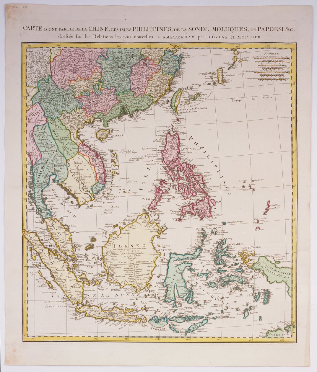 Etelä-Aasia Kiinasta Uuteen Guineaan, mukaan lukien Indonesian saaristo ja Filippiinit, n. 1700 tekijältä Johannes and Mortier, Cornelis Covens