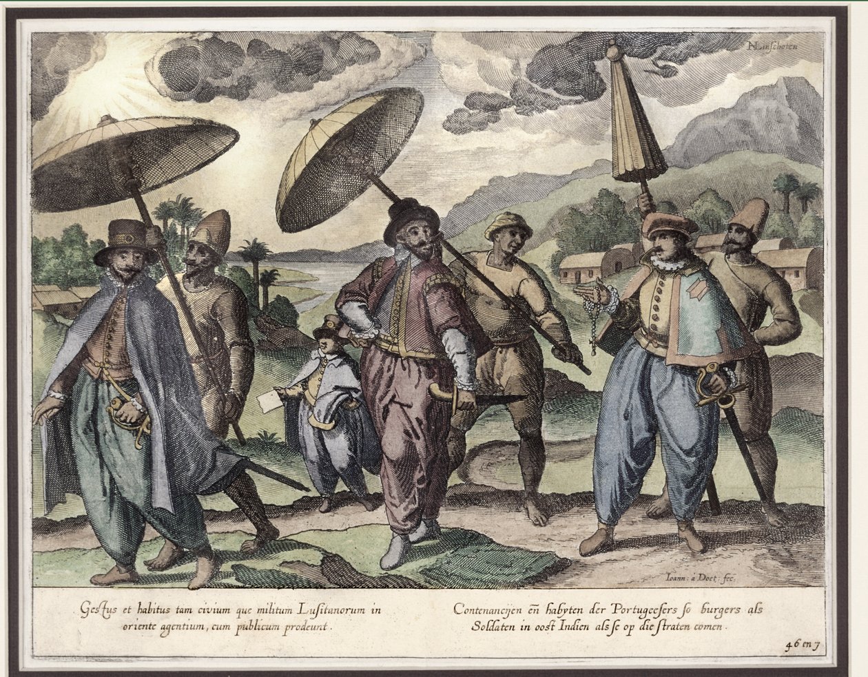 portugali Goassa, kuvitus teoksesta "Jan Huyghen van Linschoten, Hänen puheensa matkoista Itä- ja Länsi-Intiaan", 1579-92 (värikaiverrus) tekijältä Johannes Baptista van Doetechum the Younger