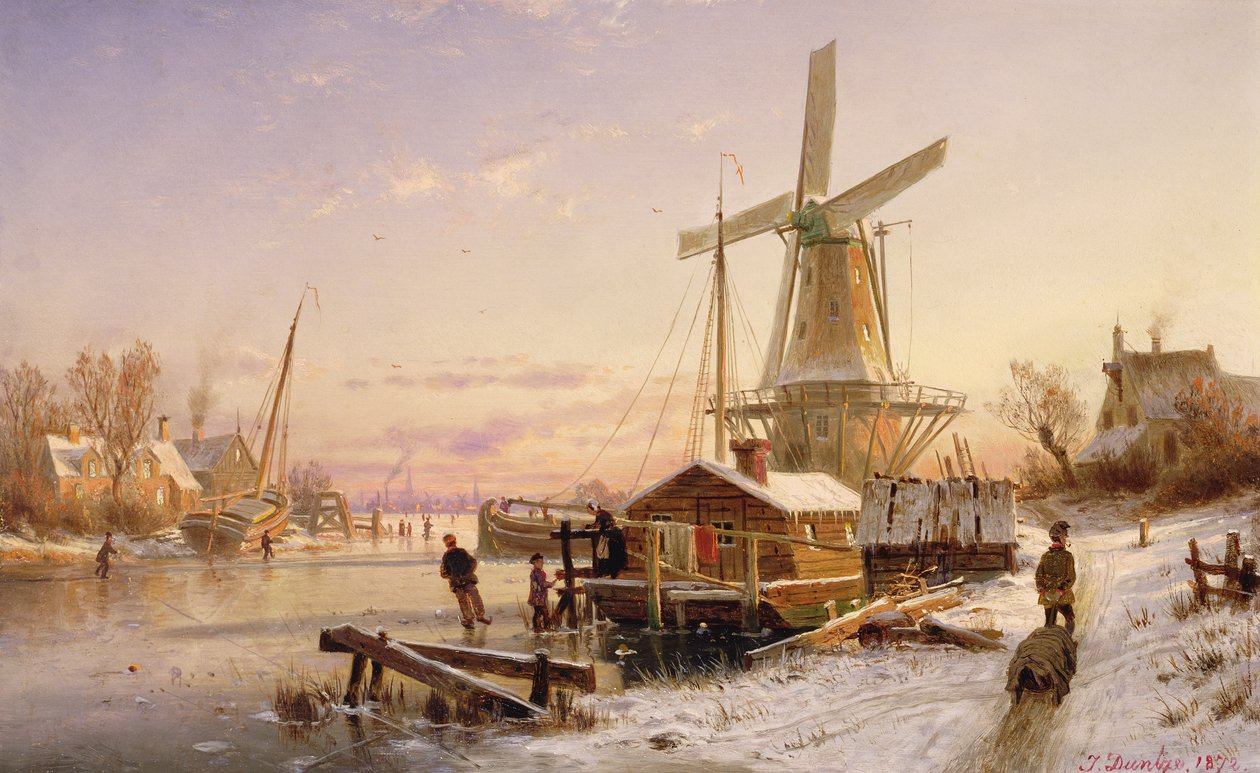 Talvimaisema tuulimyllyllä, 1892 tekijältä Johannes Bartolomaus Duntze