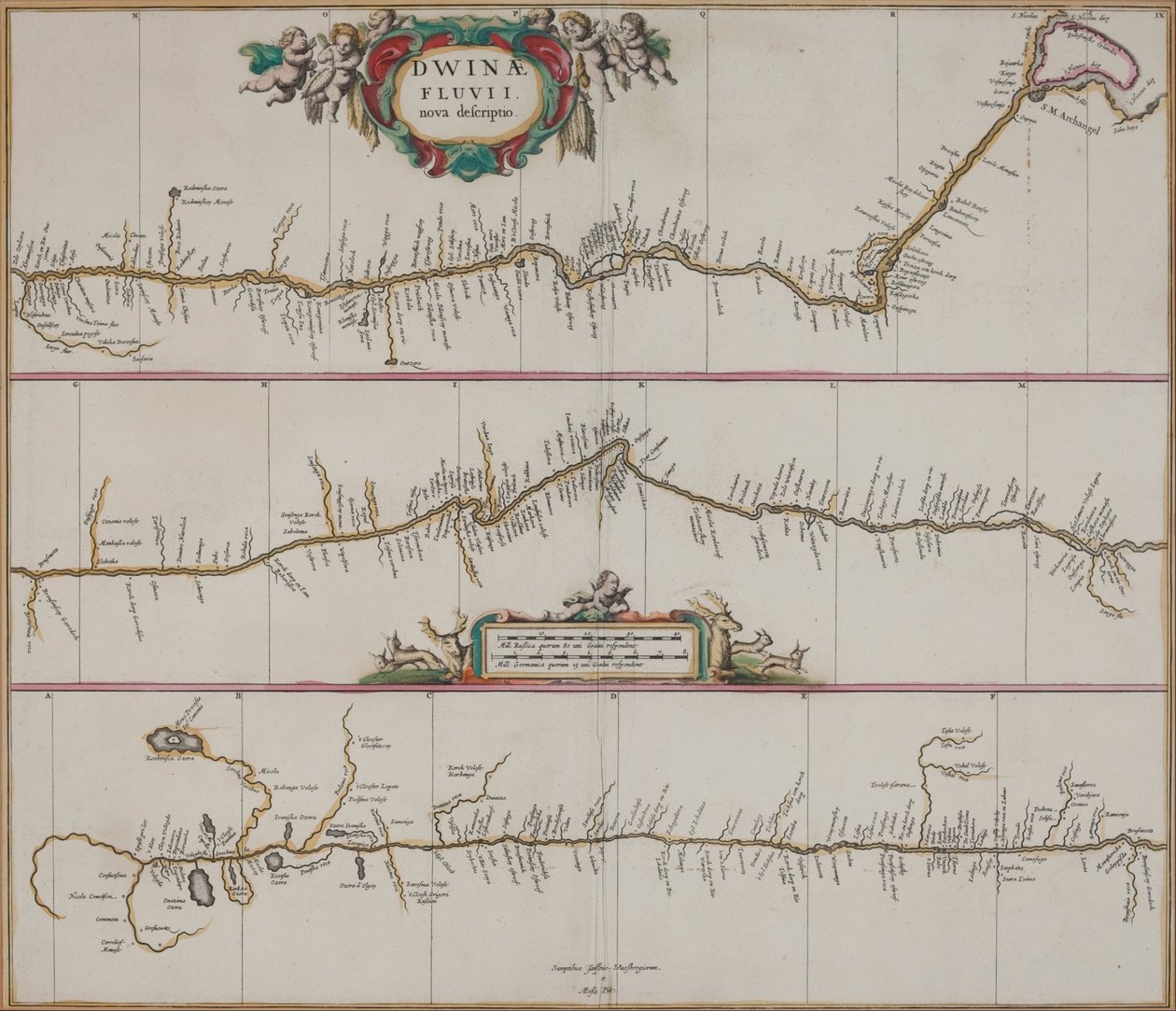 Dwinae Fluvii nova description (Dvina-joen uusi kuvaus). tekijältä Johannes Janssonius Waasbergen