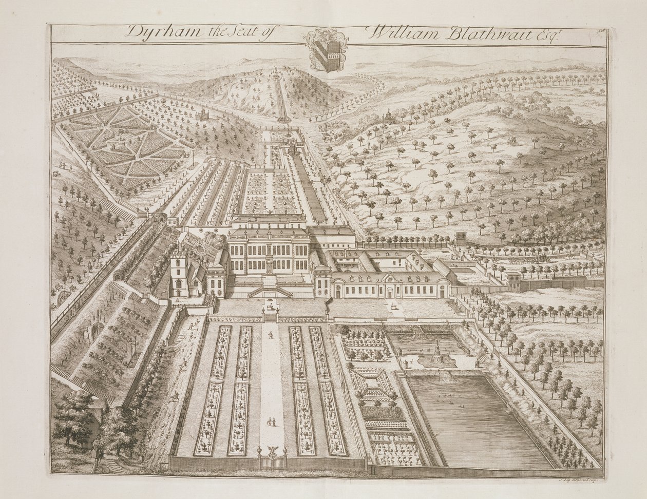 Dyrham Park, William Blathwaytin (n. 1649-1717) kotipaikka tekijältä Johannes Kip