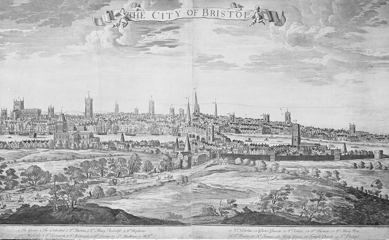 Bristolin kaupunki (avaimella), 1717 tekijältä Johannes Kip