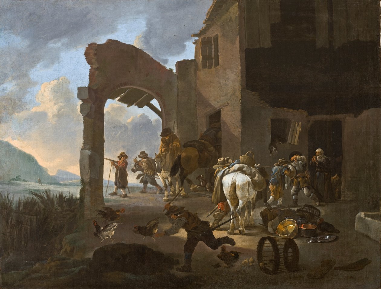 Sotilaat ryöstävät talonpoikaperhettä, n. 1650 tekijältä Johannes Lingelbach
