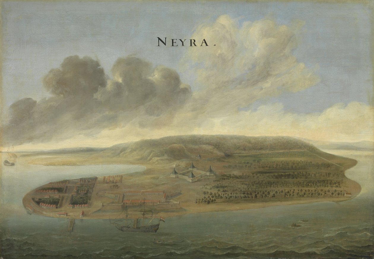 Alankomaiden Itä-Intian yrityskauppa, Banda Neira Etelä-Molukeilla, n. 1662-3 tekijältä Johannes Vinckeboons