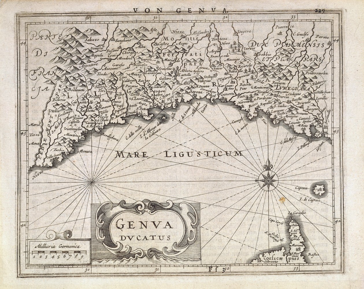 Genovan herttuakunta, Jan Baptist Vrientsin kartta saksalaisesta atlasesta, kuparikaiverrus, puoli 1600-luvulta tekijältä Johannes Baptista Vrints