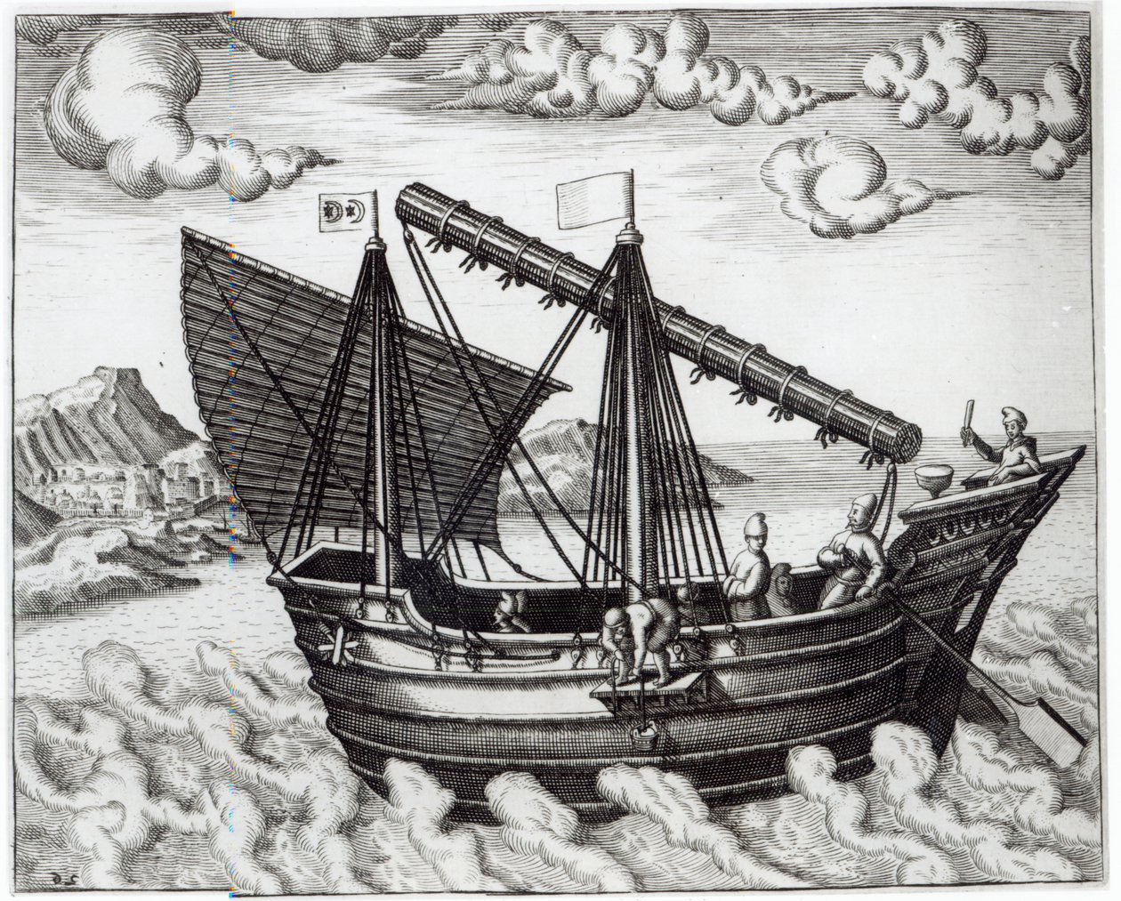 Kiinalainen roskaposti, kuvitus teoksesta "Jan Huyghen van Linschoten, His Course of Voyages to the East and West Indies", 1579-92 tekijältä Johannes Baptista van Doetechum the Younger