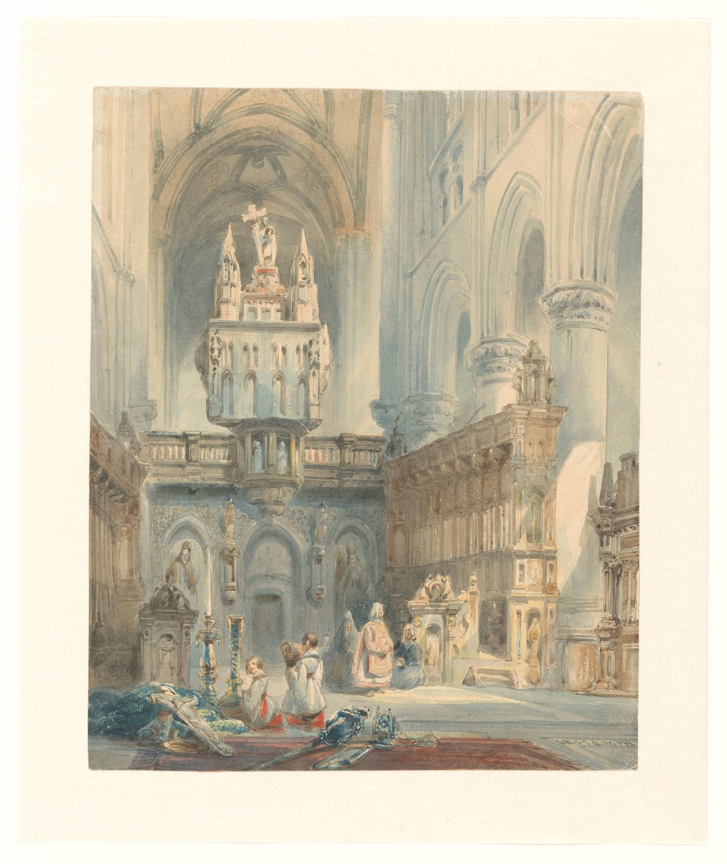 Kerkinterieur tekijältä Johannes Bosboom (signed by artist)