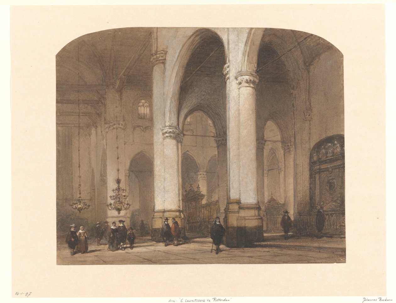 Vista al St. Laurenskerk a Rotterdam finlandès tekijältä Johannes Bosboom
