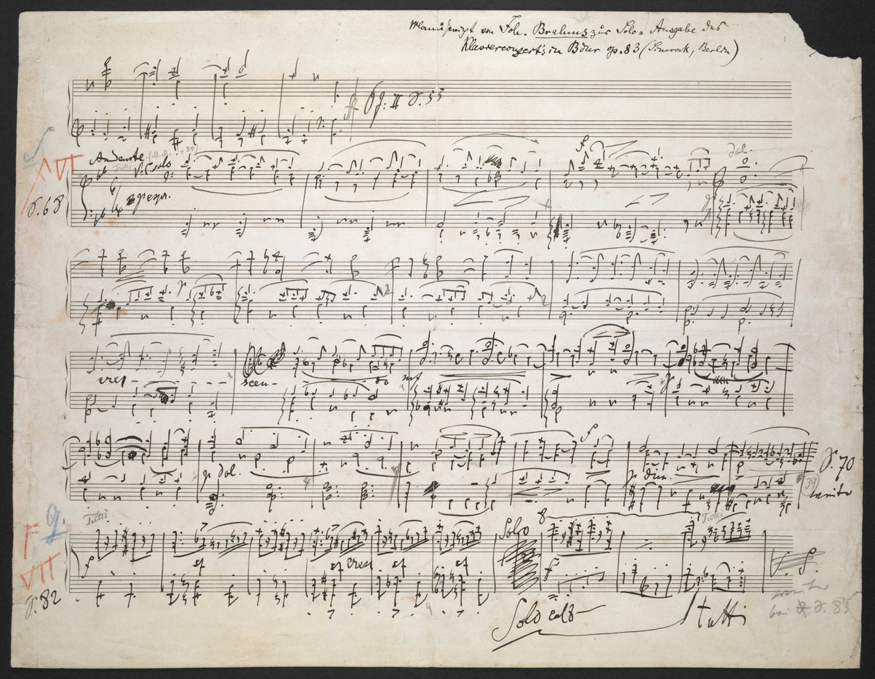 Zweig MS 19 f.1r Pianokonsertto nro. 2 B-huoneistossa, op. 83 tekijältä Johannes Brahms