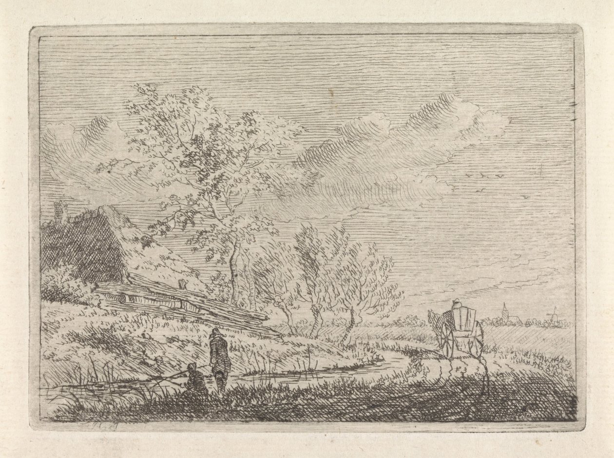 Maisema kärryillä ja kahdella kalastajalla tekijältä Johannes Christiaan Janson