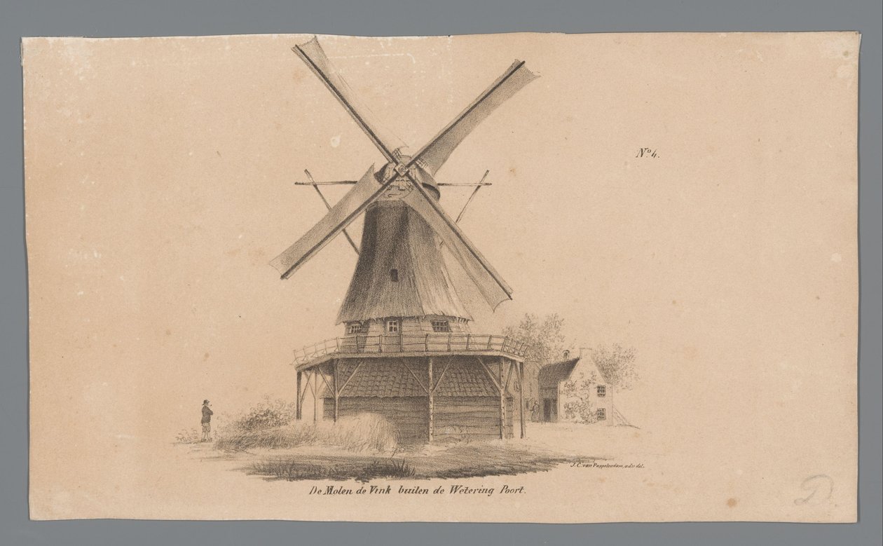 Näkymä De Vinkin tuulimyllylle Weteringpoortin ulkopuolella Windmill de Vink Wetering Poortin ulkopuolella (otsikko esineessä) tekijältä Johannes Cornelis van Pappelendam